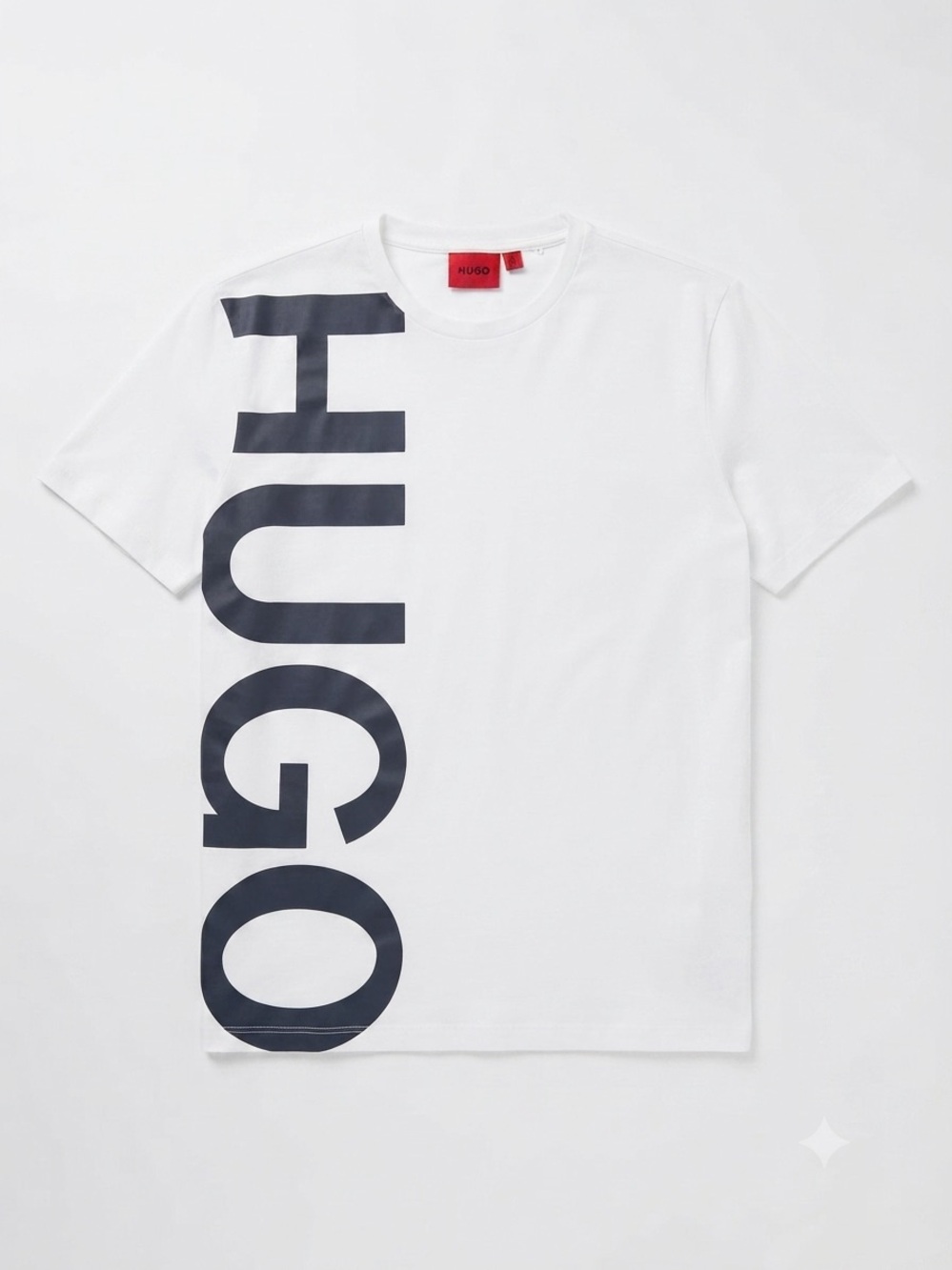 Hugo Boss White Logo Vertical-Print Crew Neck T-Shirt
